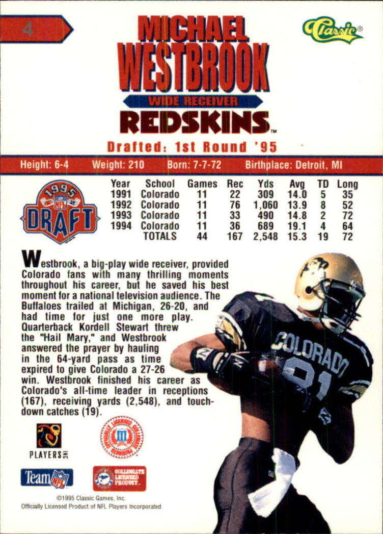 1995 Classic NFL Rookies #4 Michael Westbrook back image
