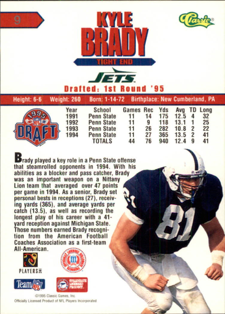 1995 Classic NFL Rookies #9 Kyle Brady back image