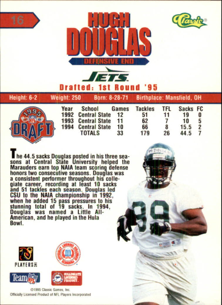 1995 Classic NFL Rookies #16 Hugh Douglas back image