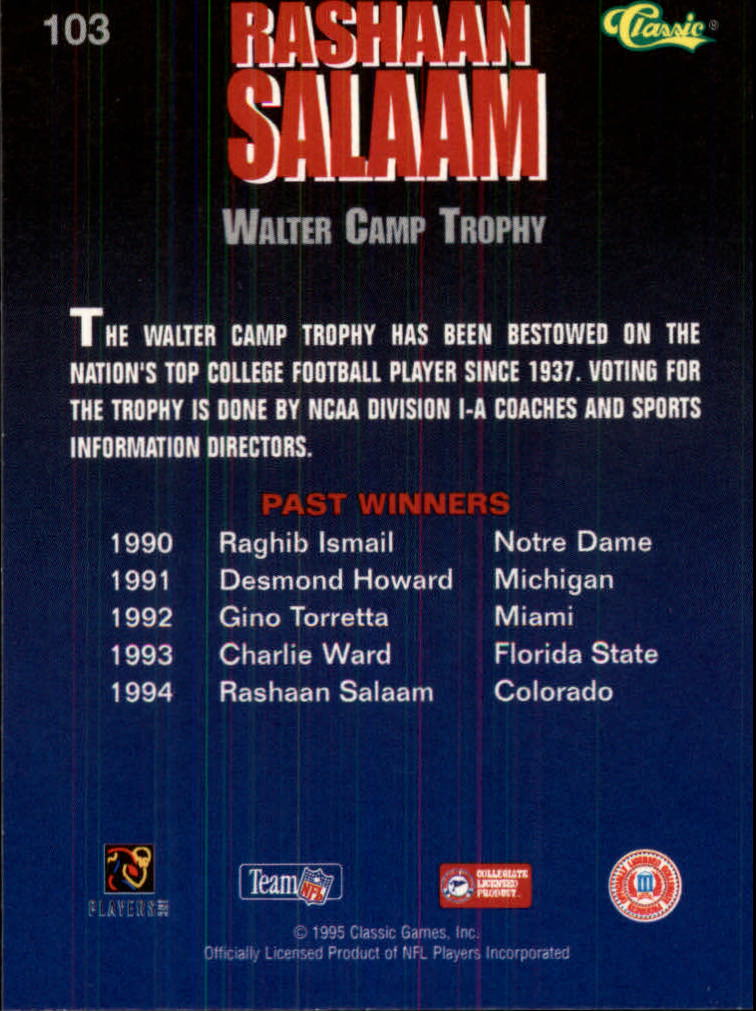 1995 Classic NFL Rookies #103 Rashaan Salaam AW back image