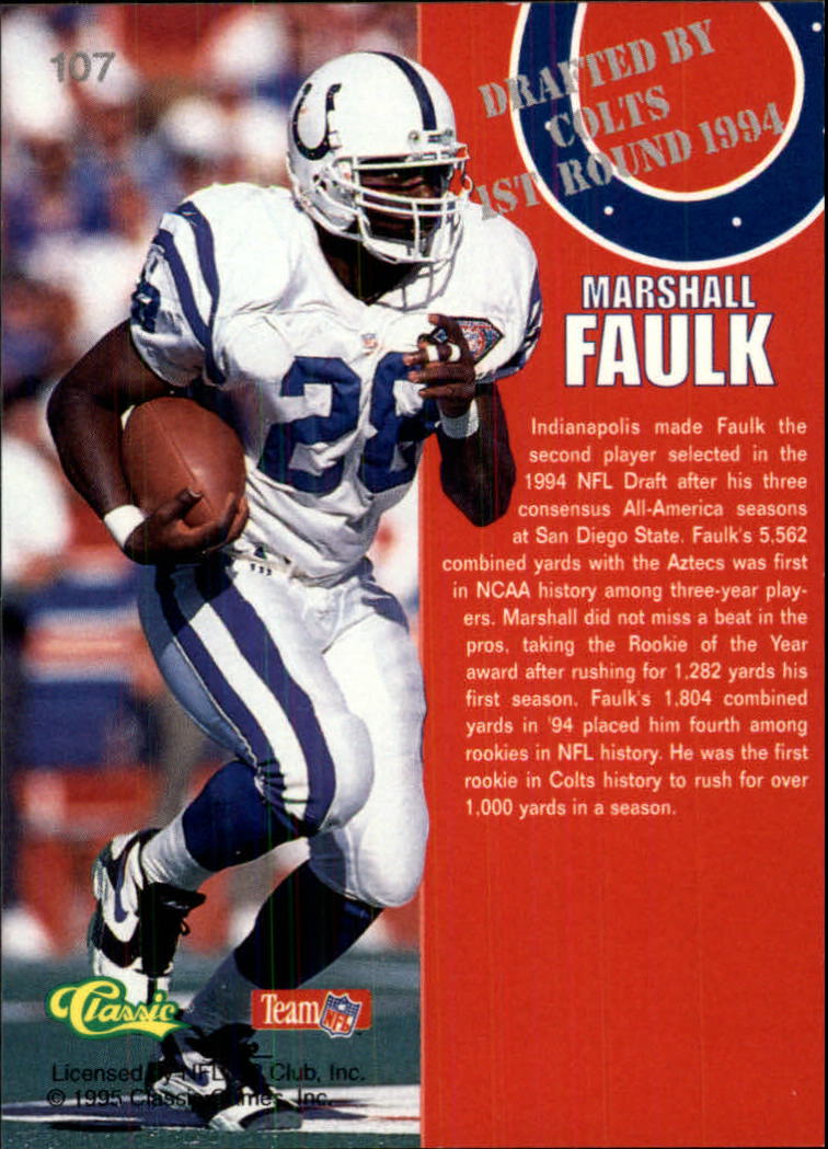 1995 Classic NFL Rookies #107 Marshall Faulk back image