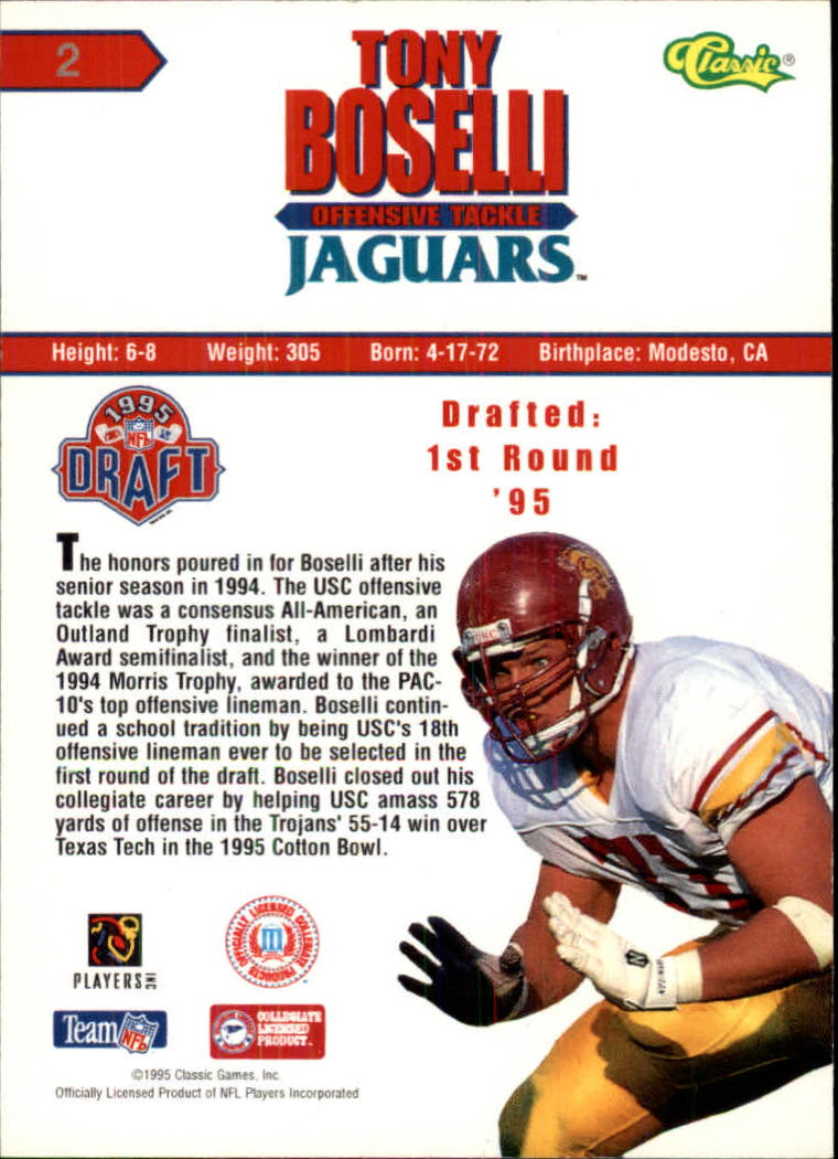 1995 Classic NFL Rookies Silver #2 Tony Boselli back image