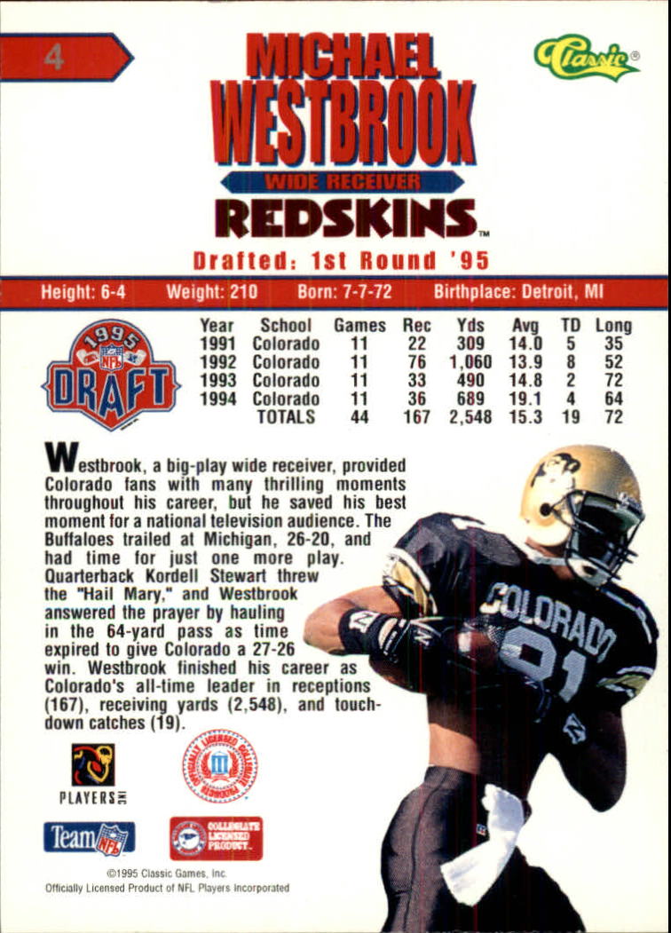 1995 Classic NFL Rookies Silver #4 Michael Westbrook back image