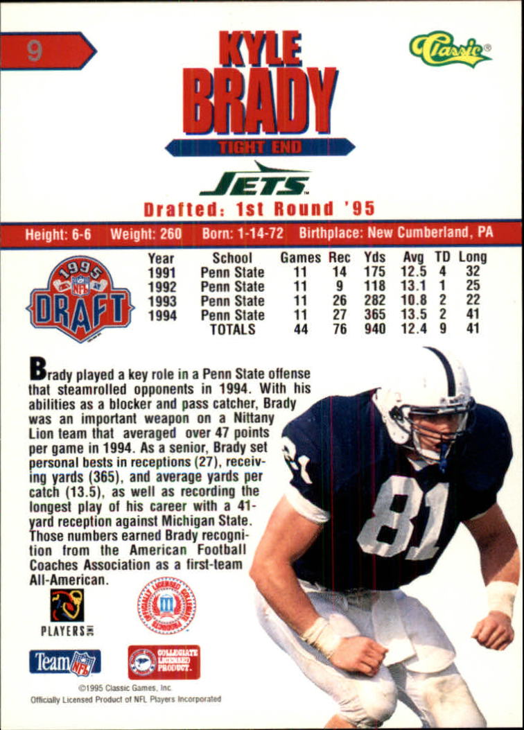 1995 Classic NFL Rookies Silver #9 Kyle Brady back image