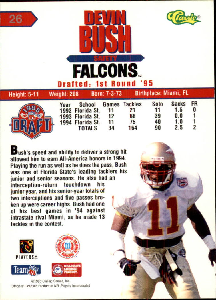 1995 Classic NFL Rookies Silver #26 Devin Bush back image