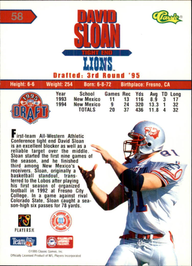 1995 Classic NFL Rookies Silver #58 David Sloan back image