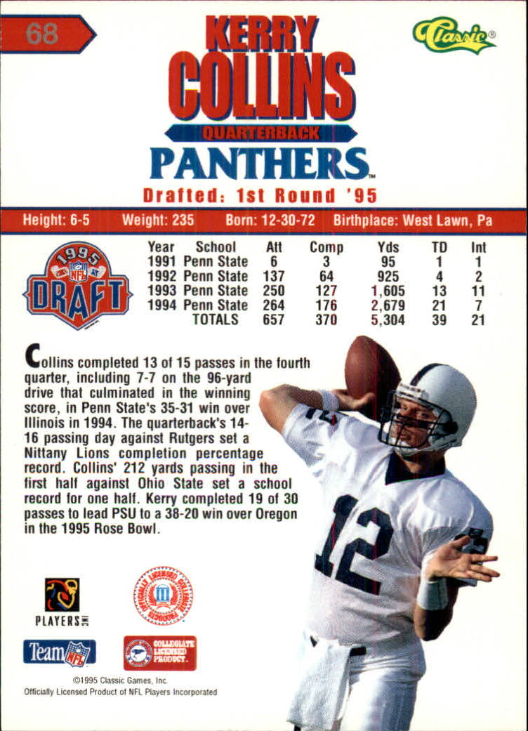 1995 Classic NFL Rookies Silver #68 Kerry Collins back image