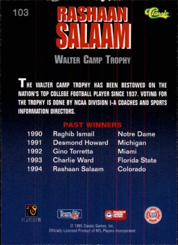 1995 Classic NFL Rookies Silver #103 Rashaan Salaam AW back image