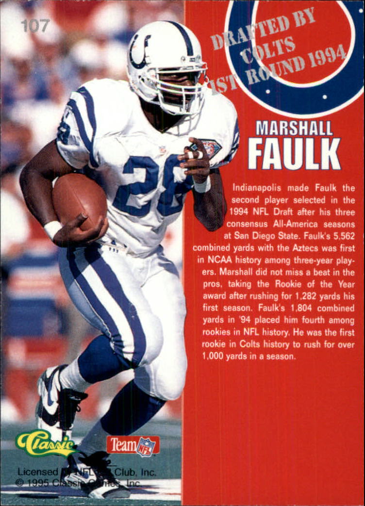 1995 Classic NFL Rookies Silver #107 Marshall Faulk back image
