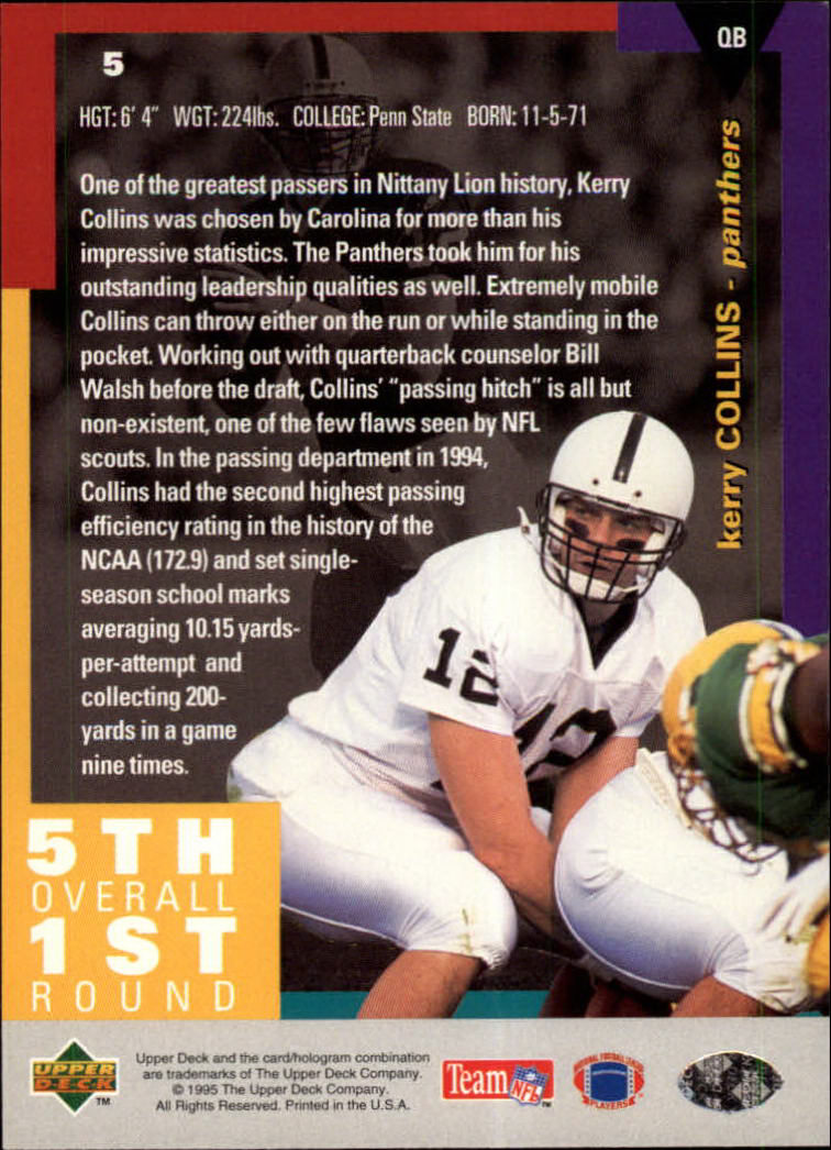 1995 Collector's Choice #5 Kerry Collins RC back image
