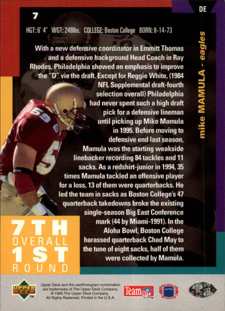 1995 Collector's Choice #7 Mike Mamula RC back image