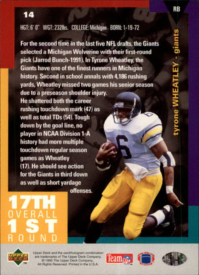 1995 Collector's Choice #14 Tyrone Wheatley RC back image