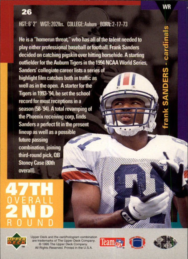 1995 Collector's Choice #26 Frank Sanders RC back image