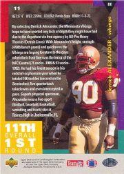 1995 Collector's Choice Player's Club #11 Derrick Alexander DE back image