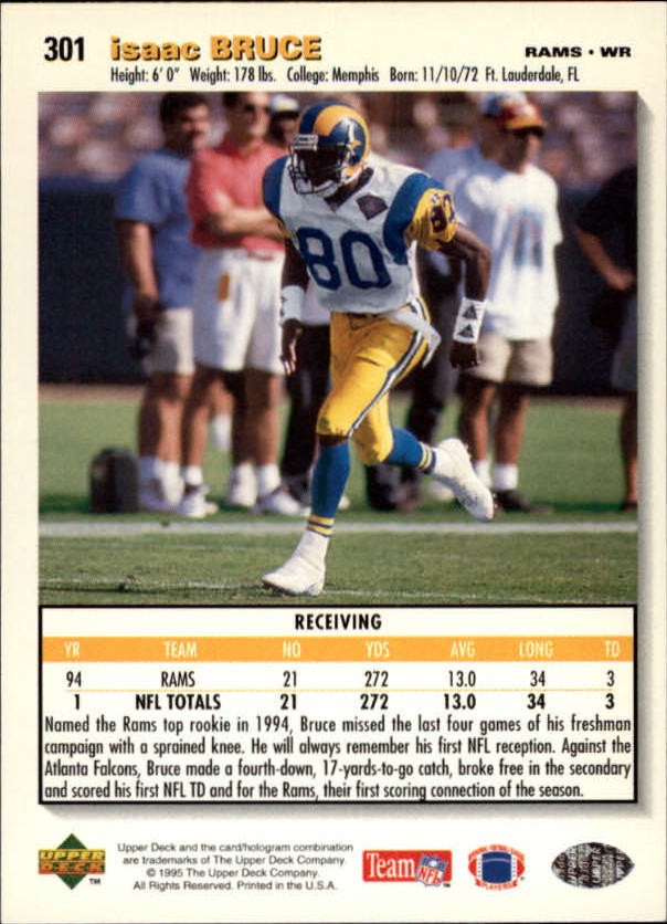 1995 Collector's Choice Player's Club #301 Isaac Bruce back image