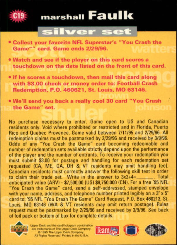 1995 Collector's Choice Crash The Game #C19A Marshall Faulk back image