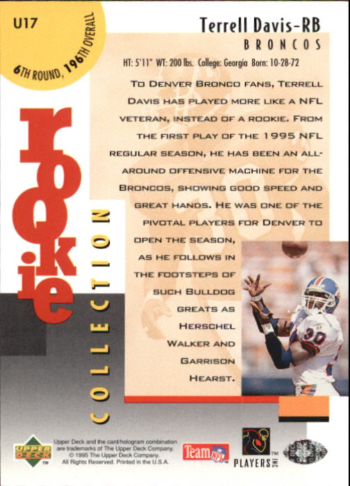 1995 Collector's Choice Update #U17 Terrell Davis RC back image
