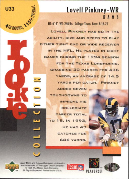 1995 Collector's Choice Update #U33 Lovell Pinkney back image
