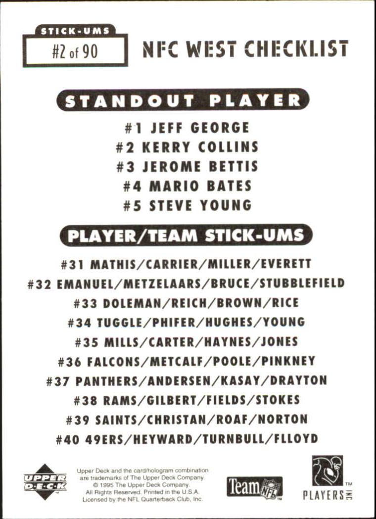 1995 Collector's Choice Update Stick-Ums #2 Kerry Collins back image