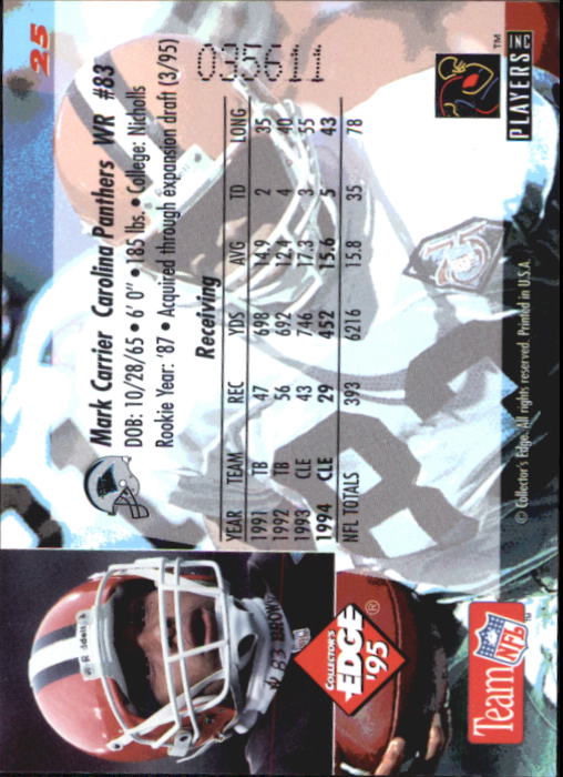 1995 Collector's Edge #25 Mark Carrier WR back image