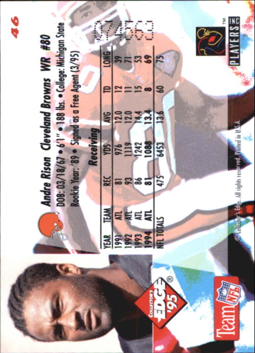 B1003- 1995 Collector's Edge FB #s 1-205 +Rookies -You Pick- 15+ FREE US SHIP - Picture 93 of 397