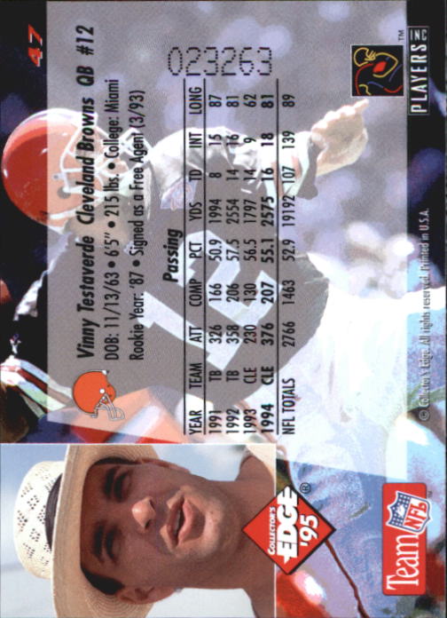 B1003- 1995 Collector's Edge FB #s 1-205 +Rookies -You Pick- 15+ FREE US SHIP - Picture 95 of 397