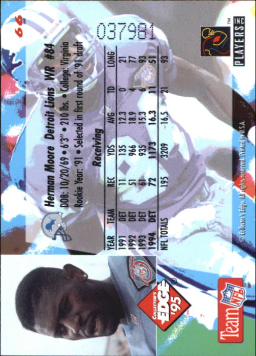 1995 Collector's Edge #66 Herman Moore back image