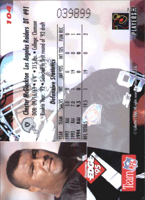 B1003- 1995 Collector's Edge FB #s 1-205 +Rookies -You Pick- 15+ FREE US SHIP - Picture 199 of 397