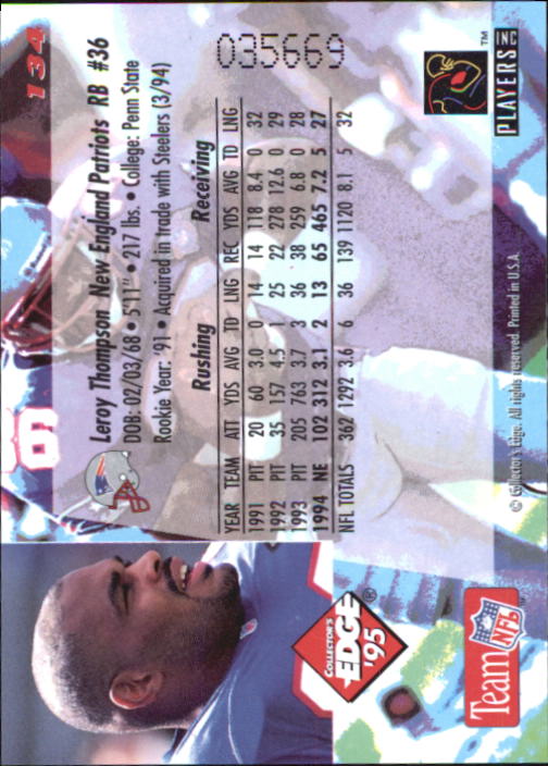 B1003- 1995 Collector's Edge FB #s 1-205 +Rookies -You Pick- 15+ FREE US SHIP - Picture 257 of 397