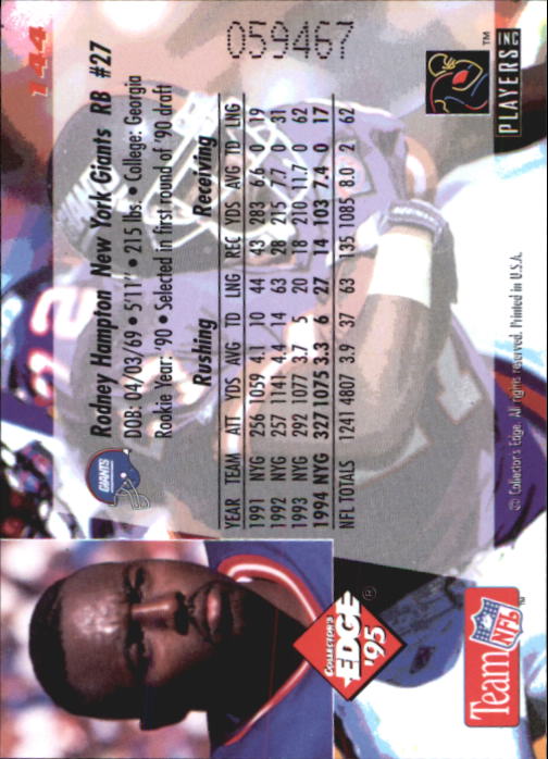 B1003- 1995 Collector's Edge FB #s 1-205 +Rookies -You Pick- 15+ FREE US SHIP - Picture 277 of 397
