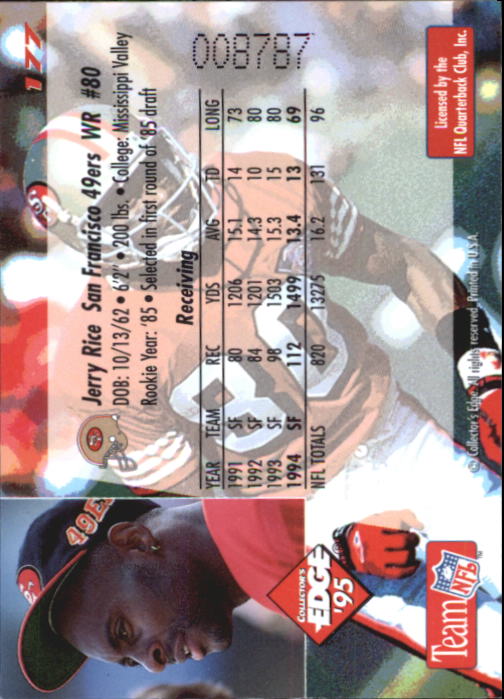 1995 Collector's Edge #177 Jerry Rice back image