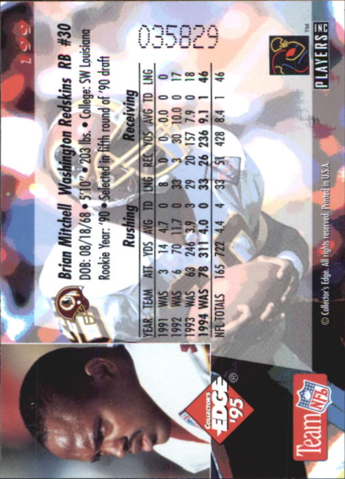 B1003- 1995 Collector's Edge FB #s 1-205 +Rookies -You Pick- 15+ FREE US SHIP - Picture 379 of 397
