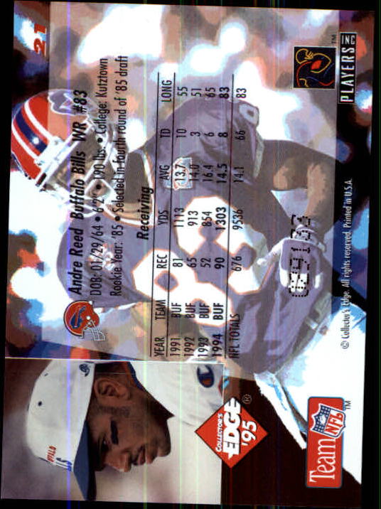 1995 Collector's Edge Black Label #21 Andre Reed back image