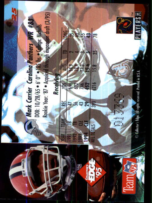 1995 Collector's Edge Black Label #25 Mark Carrier WR back image