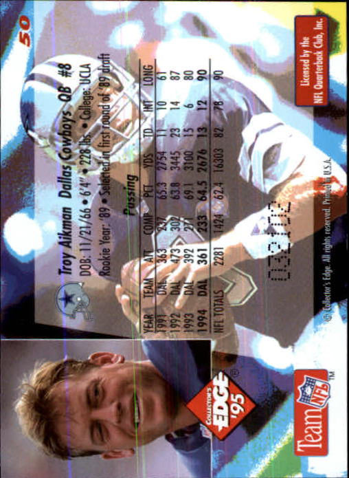 1995 Collector's Edge Black Label #50 Troy Aikman back image