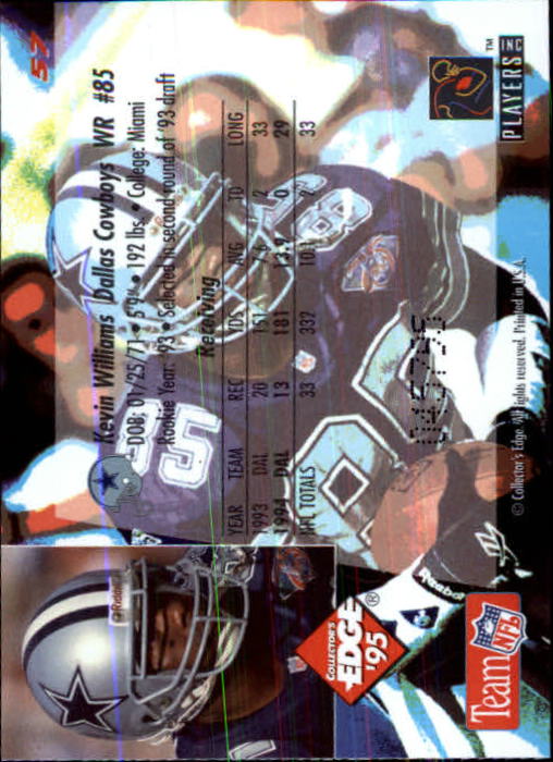 1995 Collector's Edge Black Label #57 Kevin Williams WR back image
