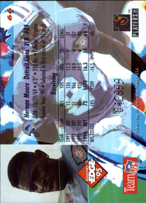 1995 Collector's Edge Black Label #66 Herman Moore back image