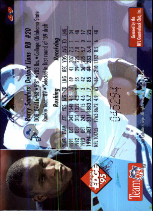 1995 Collector's Edge Black Label #69 Barry Sanders back image