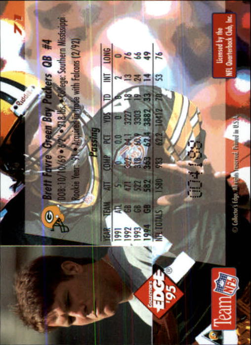 1995 Collector's Edge Black Label #71 Brett Favre back image
