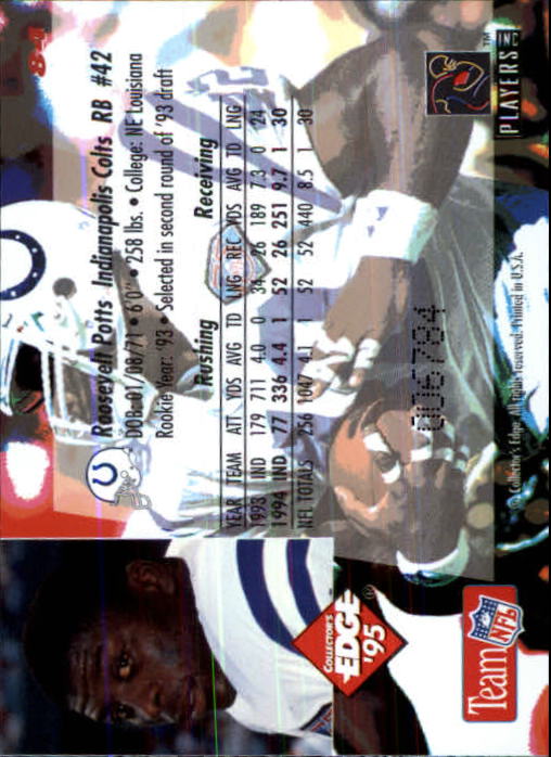 1995 Collector's Edge Black Label #84 Roosevelt Potts back image