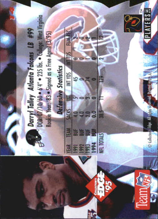 1995 Collector's Edge Die Cuts #14 Darryl Talley back image