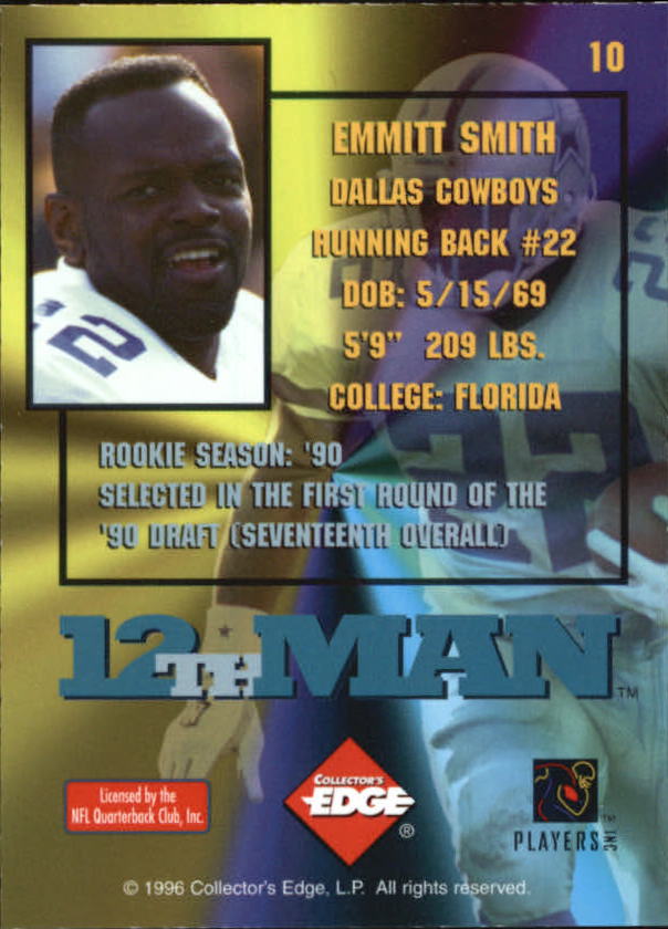 1995 Collector's Edge 12th Man Redemption #10 Emmitt Smith back image