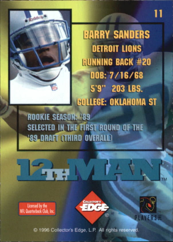 1995 Collector's Edge Football 12th Man Redemption Insert Singles - You Choose - Picture 21 of 48