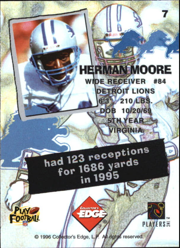 1995 Collector's Edge Nitro Redemption #7 Herman Moore back image