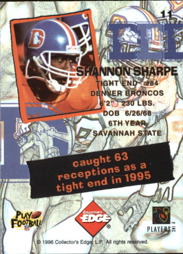1995 Collector's Edge Nitro Redemption #11 Shannon Sharpe back image