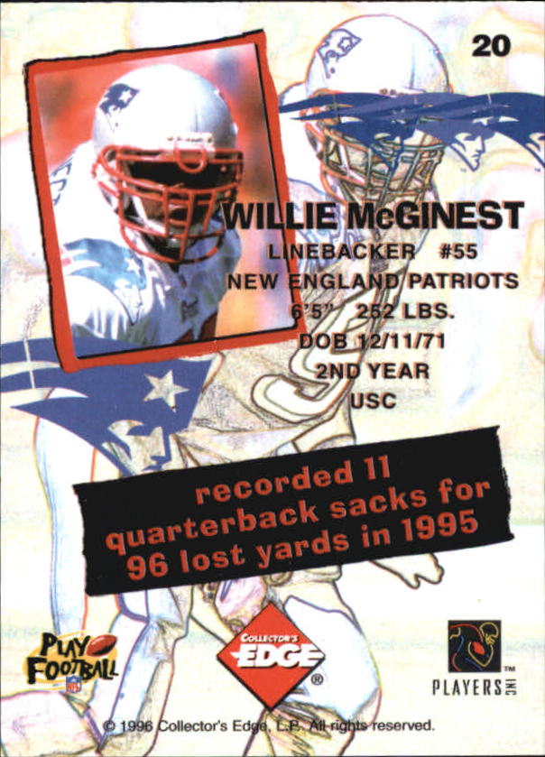1995 Collector's Edge Nitro Redemption #20 Willie McGinest back image