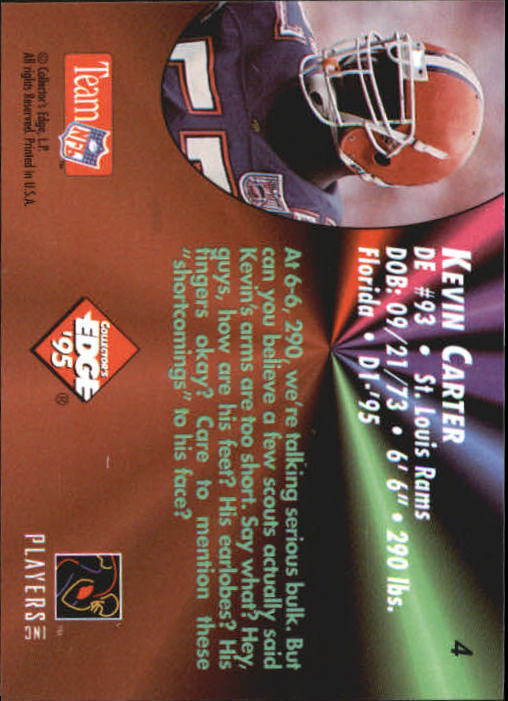 1995 Collector's Edge Rookies Black Label #4 Kevin Carter back image