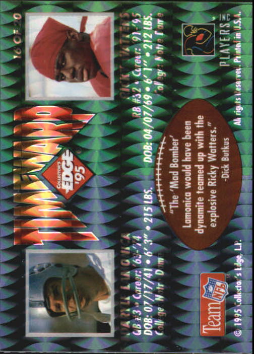 1995 Collector's Edge TimeWarp Black Label #16 Ricky Watters/Lamonica back image