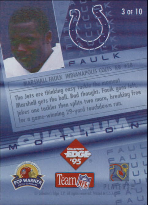 1995 Collector's Edge Instant Replay Quantum Motion #3 Marshall Faulk back image