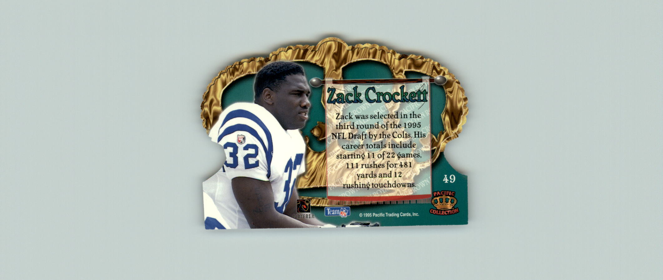 1995 Crown Royale #49 Zack Crockett RC back image